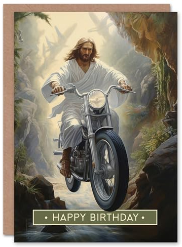 Artery8 Happy Birthday Christ on a Bike Funny Motorcycle Jesus Birthday Card