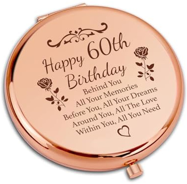GiftGem 60th Birthday Gifts - Funny 60th Birthday Gifts, Compact Pocket Makeup Mirror, Travel Gift For Her, Women's 60 Birthday Presents