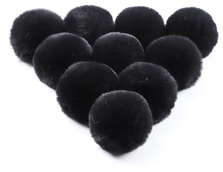 Hrlace 20 Stück Pompons Kunstfell Bommel Pompon zum Basteln Fellpompon mit Elastischer Schlaufe Kunstfell-Pompon für DIY Kunsthandwerk Mütze Tasche Haarschmuck Dekoration Schwarz 8cm