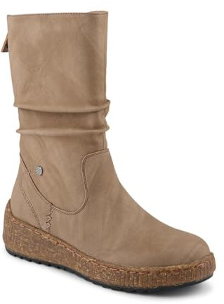 Pavers Mid Calf Wedged Slouch Boots - Beige Size 6