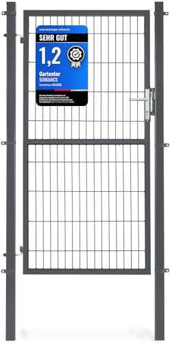 SONGMICS Gartentor, Gartentür, verzinkter Stahl, Zauntor, Hoftor, abschließbar, rechteckiges Rohr, Tür 106 x 180 cm (B x H), grau GGD218GZ01