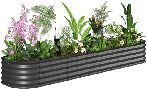 Outsunny Jardinière Surélevée en Acier Modulable 240x62x30cm Gris Foncé | Carré Potager de Jardin, pour Légumes, Plantes, Fleurs