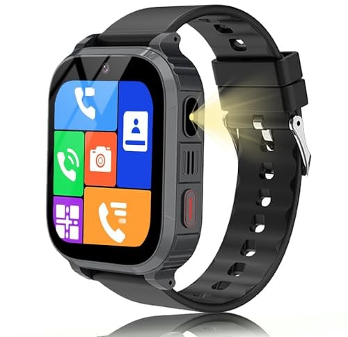 GPS Kids Smart Watch, 4G Phone Smart Watch for Kids with SOS/Call/WiFi GPS/Voice Vedio Chat, Class Mode, Alarm, Flashlight, Game, Passcode Lock, IP68 Kid Tracker Gift for Teen Boys Girls (Black)