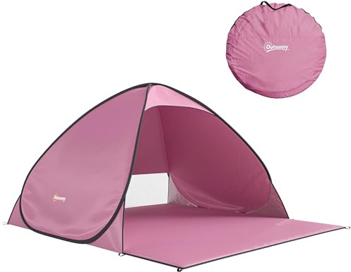 Tente de plage pliante Outsunny, abri solaire UV 50+ avec sac de transport, 2 x 1,5 m pour 2 à 3 personnes, rose