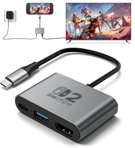 3-IN-1 USB-C Docking Station with 4K@120Hz HDMI, 100W PD Charging, 2 USB 3.0 Ports, Compact Portable Dock, Compatible with Nintendo Switch, Switch 2, Steam Deck/ROG Xbox