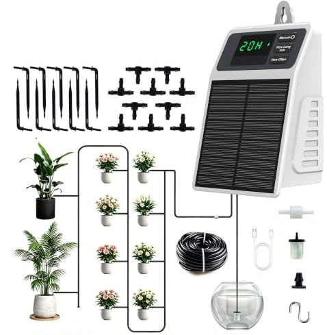 Sistema de riego automático por goteo solar con manguera de riego de 10 m | Bomba automática de riego de jardín, sistema de riego para jardín, plantas en macetas, invernadero, patio, interior, exterior