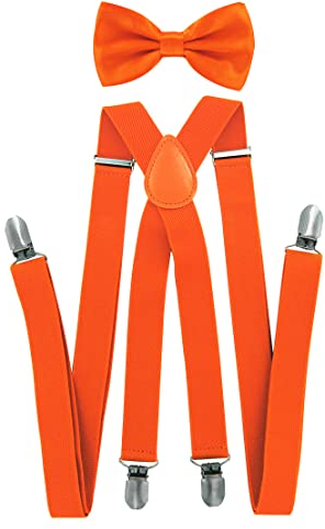 axy Herren Hosenträger mit Fliege - 4 Starken Clips X-Form (Orange (Hosenträger Breit 2,5cm))
