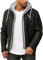 Robuste Lederjacke Kunstleder Bikerjacke mit abnehmbarer Kapuze Schwarz-Graumelange L