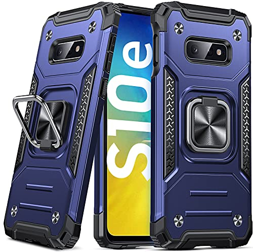 DASFOND Armor Hülle für Samsung Galaxy S10e Case Militär Stoßfest Handyhülle [Upgrade 2.0] 360 Grad Metal Ring Halter Ständer Schutzhülle [für Handyhalterung Auto Magnet], Blau