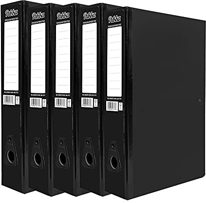 5 x Pukka Foolscap A4 Glossy Box Files with Document Clip & Push Lock School Work Office 70mm Spine File Organiser (Black)