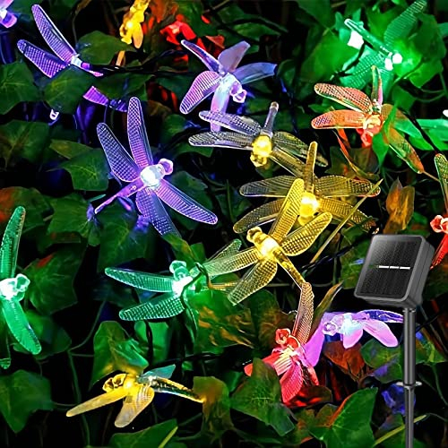 NIWWIN Solarstring-Leuchten, 30 LED, 6,5 Meter lange Lampenschnur, mehrfarbige LED-Fee-Lichter für Garten-Terrasse Hochzeitsfeier Weihnachtsdekoration (Libelle)