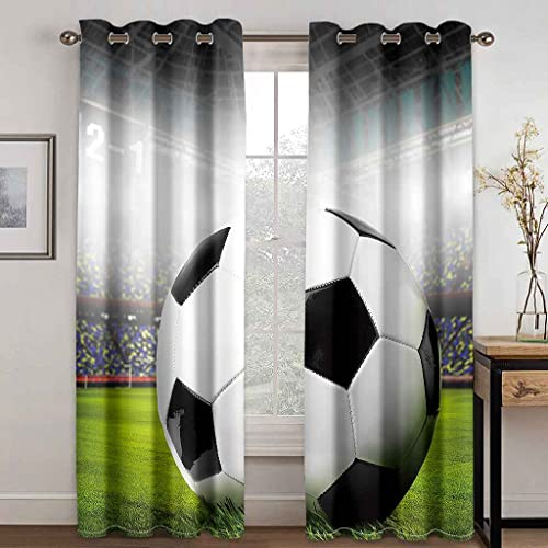 PVMLVM Gardinen Kinderzimmer Schlafzimmer B234cm x H230cm Thermovorhang Verdunkelungsvorhang Modern Polyester Vorhänge 3D Gedruckt Schwarz-Weiß-Fußball Muster Blickdicht Ösenvorhang 2Er Set