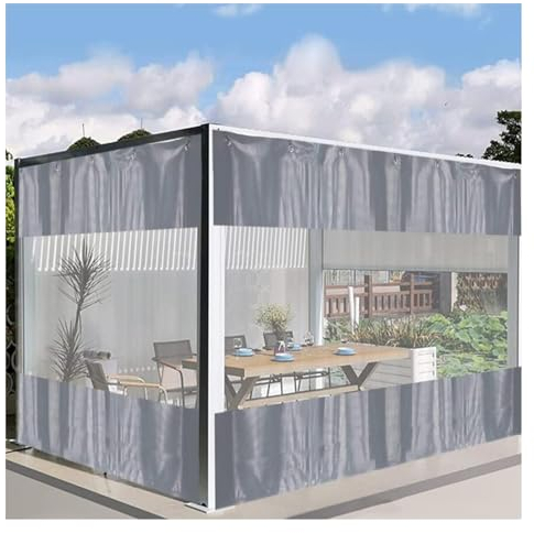 Jueraori Transparent wasserdichte Außen Vorhang, 0.6MM PVC Plane mit Ösen, Outdoor Wasserdicht Klar Pavillon Seitenteile für Pergola Balkon Garage Terrasse, 3 Größen