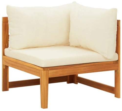 vidaXL Akazienholz Massiv Ecksofa mit Cremeweißen Kissen Gartensofa Sofa Lounge Gartenmöbel Einzelsofa Holzsofa Sessel Outdoor Terrasse