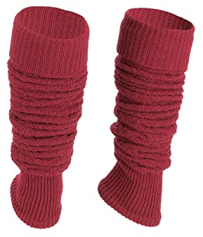 Ateena Wool Leg Warmers for Ladies, Soft Winter Knit Crochet Anklewarmers in Herringbone Pattern, Women's Gaiters for Dance or Ballet, Chunky Boot Cuffs in One Size, Claret