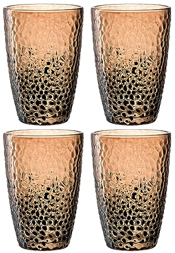 LEONARDO HOME Matera Gläser Set 4-teilig - Becher aus hochwertigem Glas in Hammerschlagoptik - Inhalt 340 ml - Handarbeit - Spülmaschinenfest, robust - 4er Set in beige, 024385