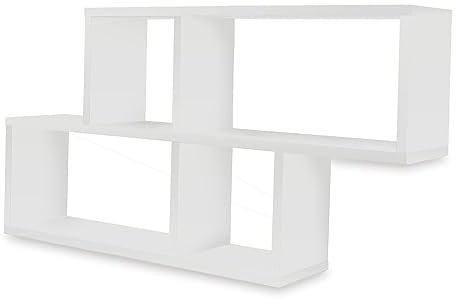 Coemo Wandregal Weiß 'Ernie' Bücherregal Holz | MDF 4 Fächer Hängeregal Schweberegal für Wohnzimmer, Schlafzimmer und Küche