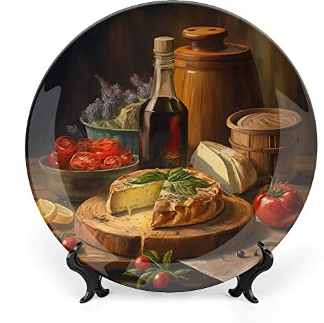 Decorative Plates, Liquor, Tomato & Bread Foods Oil Painting Display Plate for Home Office Kitchen Table Decor Porcelain Plates 15 CM, Birthday Gifts