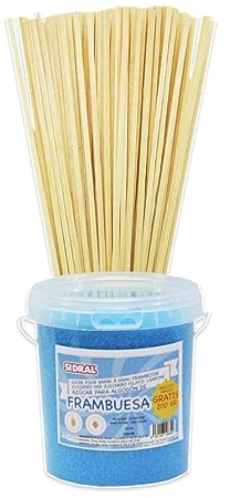 SIDRAL -Azucar para Algodón de Azúcar 1200 gr (200gr. GRATIS) -+ 100 palos reciclables. Azúcar Aromatizado de Frambuesa Natural - Azúcar de Frambuesa con palos para máquina de algodón.