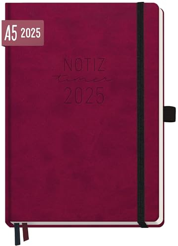 Häfft® Wochen-Notiz-Kalender 2025 A5 Cherry Buchkalender, Terminplaner Notiz-Timer, Wochenkalender, Organizer, Terminkalender mit Einstecktasche - nachhaltig & klimafreundlich