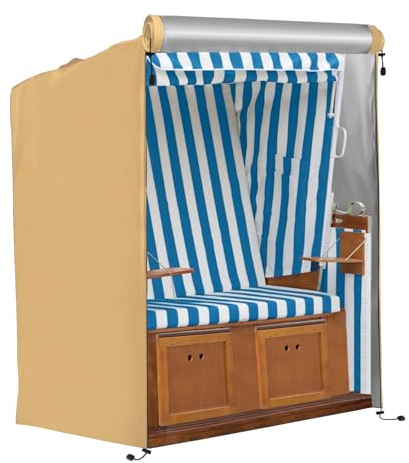 FINEW Strandkorb Schutzhülle Winterfest, 420D Oxford Gewebe Strandkorbhüllen 135x105x175/140cm, Schutzhülle Strandkörbe Winddicht, Reißfest, UV Beständig, Abdeckung Strandkorb Wasserdicht (Gelb)