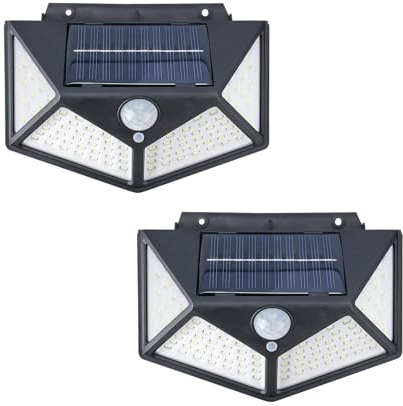 GRIFEMA GD203-2, 2 Lampes Solaires d'Extérieur, Lampe de Jardin avec Détecteur de Mouvement, 100 LED, Étanche IP65, Spot Mural pour Porte d'Entrée, Jardin, Garage, Noir
