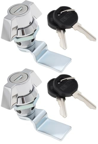 eMagTech 2er-Set Zinklegierung, Vierteldrehung mit Schlüsselausschnitt, 22 mm x 20 mm, für Schaltschrank, Zähler, Schrank, kleiner Verteiler, Zylinderschloss, Chrom
