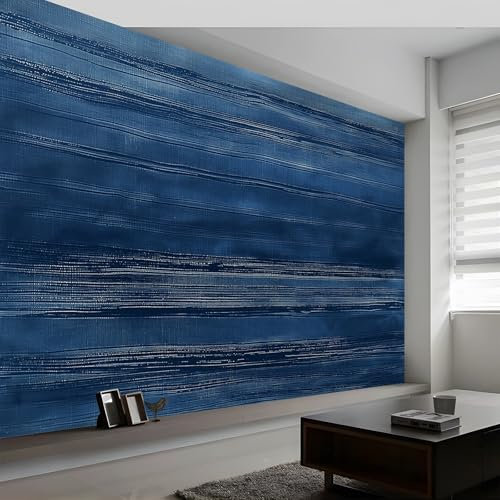Panoramic Wallpaper Mural, 300 x 210 cm (WxH) Wall Poster Abstract Art Wood Grain Photo Wallpaper 3D Effect, Navy Blue Wallpaper Mural, Poster Decoration for Bedroom Living Room Corridor