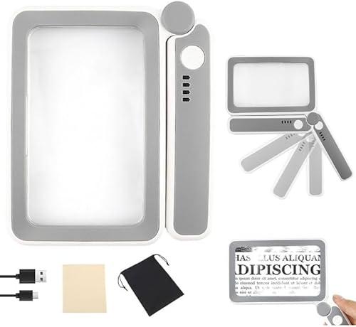 WDKXCN Leselupe mit Licht, 4-Faches Lupe mit Licht für Senioren Groß, USB-Laden Lesehilfe für Senioren, Vergrößerungsglas mit 3 LED-Modi für Mama,Papa,Oma,Opa,Senioren,Buchliebhaber,Sehbehinderte