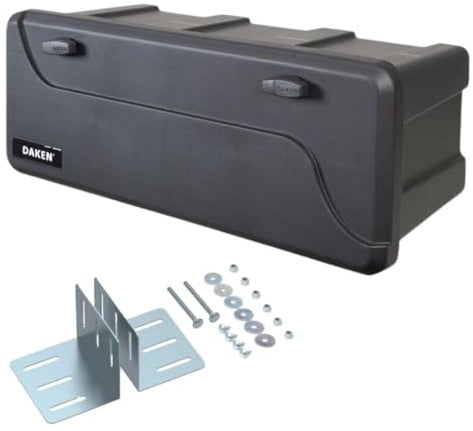 DAKEN Blackit L - 750 x 300 x 355 mm, Deichselbox mit 2 Schlösser, Werkzeugkasten für Anhänger Staukiste 50 L (Mit Vierkant-Deichselhalter)