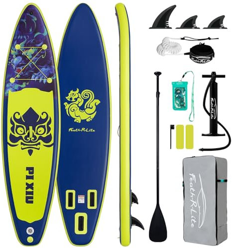 FEATH-R-LITE Aufblasbare Stand Up Paddle Boards Multifunktionale Paddleboard Mit Handpumpe, Sup Rucksack, Leine, Einstellbares Paddel, Für Erwachsene, Aller Fertigkeitsstufen (PIXIU-Blau)