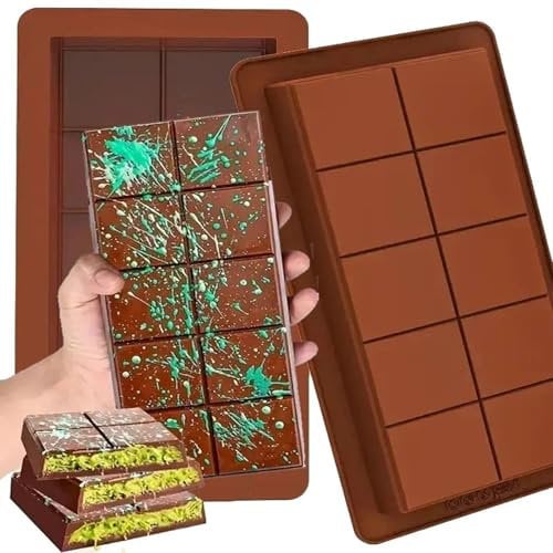 Silicone Chocolate Bar Moulds, 2 Pcs Deep Chocolate Moulds Reusable Moulds for Baking, Big and Thick Bar Molds for Filling, Easy to Release Candy Mould