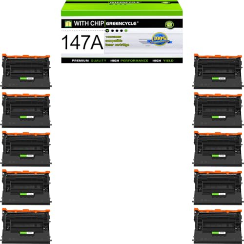 greencycle 147A with Chip Toner Cartridge Replacement Compatible for HP 147A Black Toner Cartridge W1470A Work with Laser Jet Enterprise M610 M611 M612 M634 M635 M636 Series(10PCS,with Chip)
