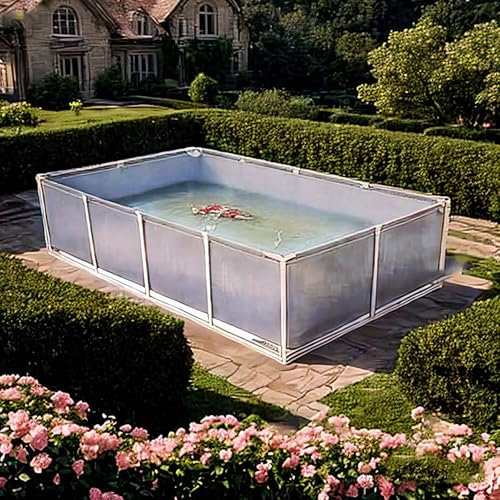 Grande piscina rettangolare con cornice, struttura in acciaio fuori terra, piscina da giardino per famiglie e bambini, facile da montare, telaio in metallo resistente, include toppa di riparazione