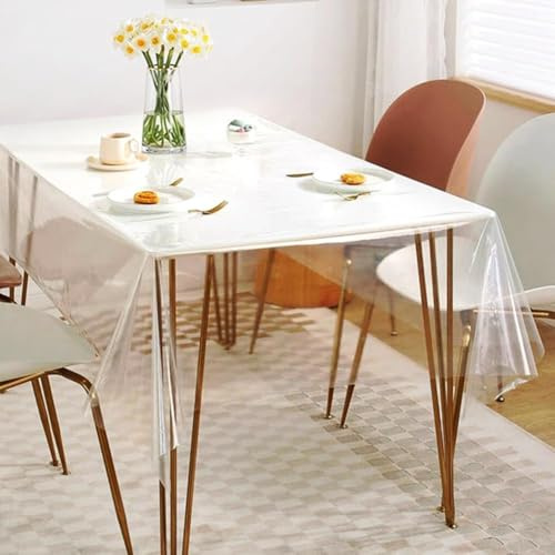RANJIMA Tischdecke Transparent Tischfolie, 140x200cm Tischdecke Durchsichtig Abwaschbar 0.13 mm Stark, Durchsichtige Tischschutz PVC Glasklar Folie Wasserdicht Fettdicht Klarsicht Tischschutzfolie