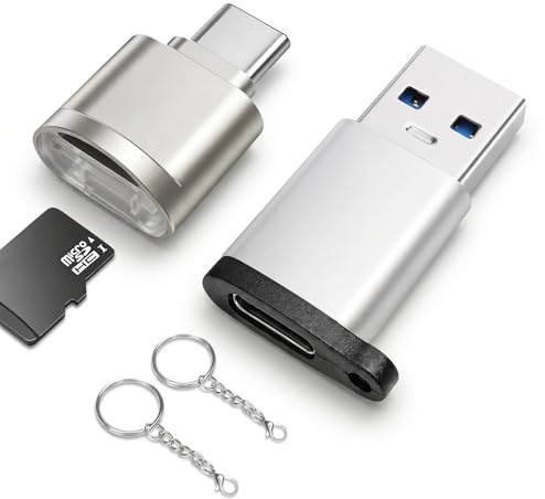 HAUXGOGO USB-C card reader, mini TF card reader, supports microSD/TF card, includes USB-C to USB-A adapter, suitable for smartphones, tablets, laptops, and more - Silver