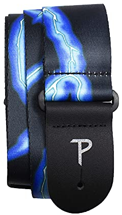 Perri's Leathers Ltd. - Gitarrengurt - Polyester - Blau Blitz - Einstellbar - Für Akustik-/Bass-/Elektrogitarren - Hergestellt in Kanada (LPCP-46)