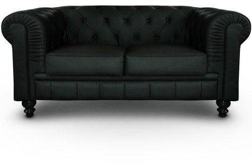 Menzzo Grand Canapé Chesterfield 2-Sitzer Sofa Schwarz