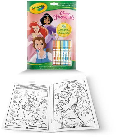 Crayola - Album Aktivität & Ausmalen Disney Princess, 32 Ausmalseiten und 7 abwaschbare Mini-Filzstifte, 5807G