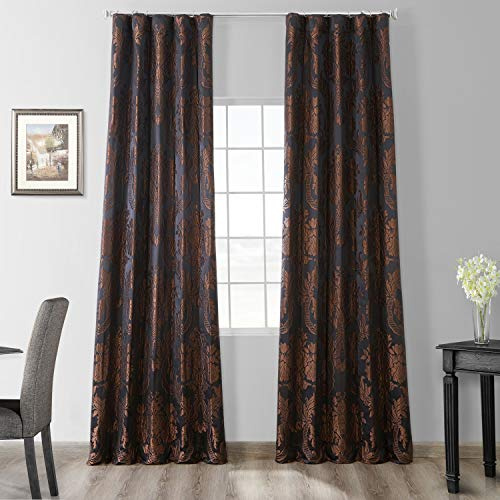 HPD Half Price Drapes Designer Damask Curtains for Room Decoration 84 Inches Long Faux Silk Room Darkening Curtains (1 Panel), 50W x 84L, Magdelena Black/Copper