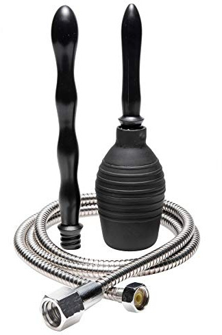 Cleanstream Premium Shower Enema Bulb Set with Silicone Tips, 79-inch Hose, 2 Nozzle Attachments Compatible with Hose and Bulb, Black