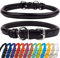 CollarDirect Rundes Leder Hundehalsband, weich gepolstert gerollt, handgefertigtes Echtleder Halsband für Hund Welpe Katze Klein Groß Schwarz Rosa Rot Lila Blau