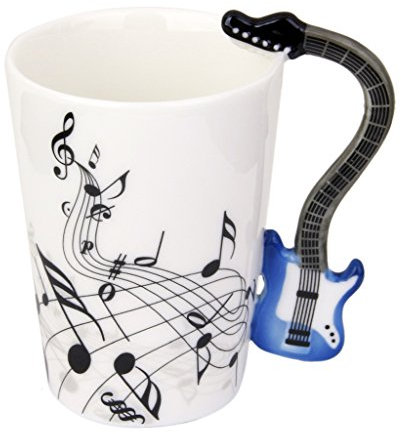 Tasse de Musique avec Poignée en Forme de Basse Electrique en Porcelaine Mug Note de Musique #1