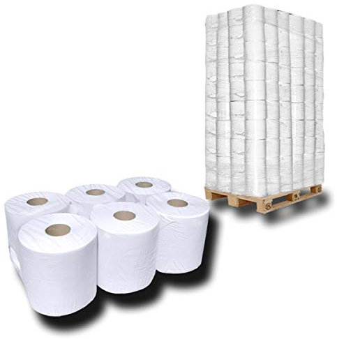 Palette Papierhandtücher für Spender, Papier-Handtuchrollen auf der Palette, Handtuchpapier Großpackung, 1-lagig, 6 cm Hülse, Innenabwicklung, hochweiß, super soft