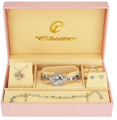 BELLOS Geschenkset Damen Armbanduhr- - Schmuck Set- Halskette-Ring- Ohrringe