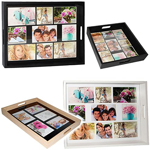 XL Tablett - eigene Fotos & Bilder - aus Holz - weiß - auch zur Deko geeignet - rechteckig - Vintage - Foto Serviertablett - Retro Design - Bilderrahmen -..