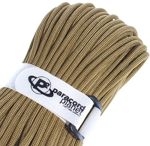 Paracord Planet MIL-C-5040-H Paracord - 30,5m Stränge im Klettband | 250 kg Mindestzugfestigkeit - (Coyote Brown)