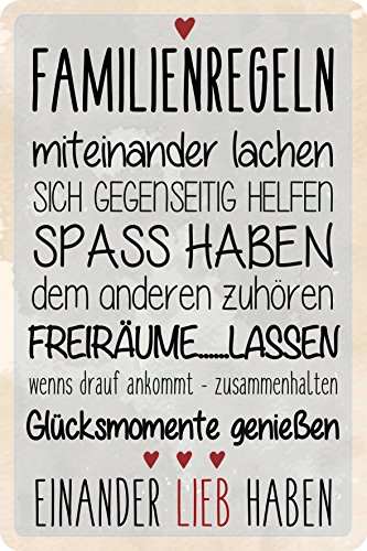 Blechwaren Fabrik Braunschweig GmbH Familienregeln Shabby Chic grau Blechschild 20x30 cm PC 300/433 Familie Regeln