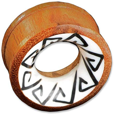viva-adorno 1 Stück Flesh Tunnel Plug aus Holz Tribal Inlay Ohr Piercing verschiedene Designs 6-30mm Z15, Design C, 24mm
