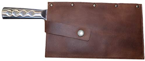 Hide & Drink, Cleaver Butcher Knife Holster, Fits (4.25 x 8.25 in.) Knives, Rustic Sheath, Blade Cover, Kitchen Essentials, Full Grain Leather, Handmade, Bourbon Brown